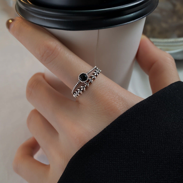 925 sterling silver Thai silver antique black zircon opening ring