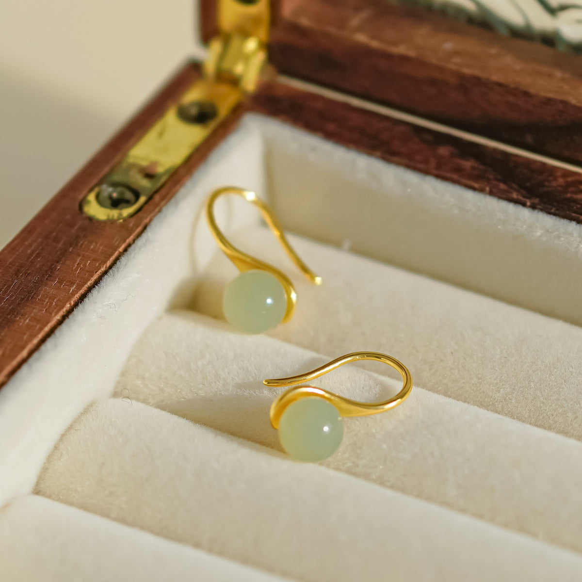 925 Sterling Silver Hotan Jade Earrings - Golden