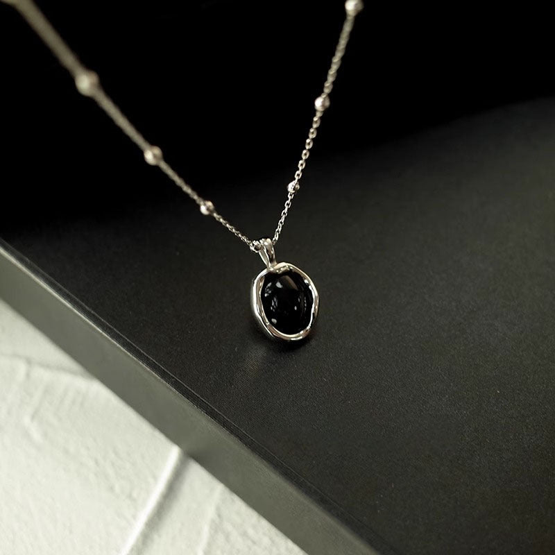 925 sterling silver black agate pendant necklace