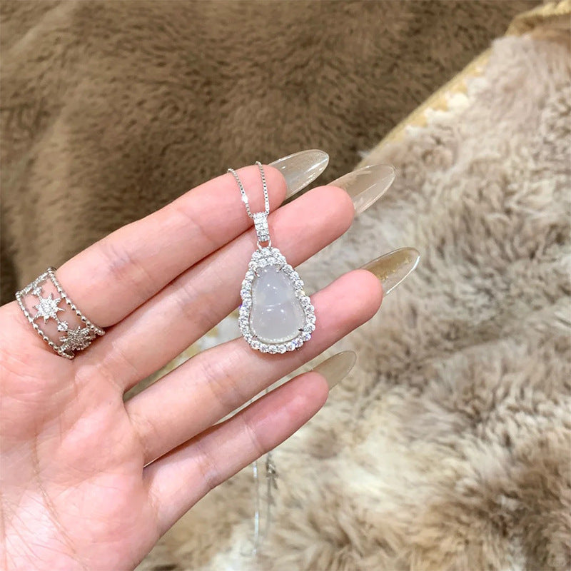 S925 pure silver and white jade gourd pendant necklace