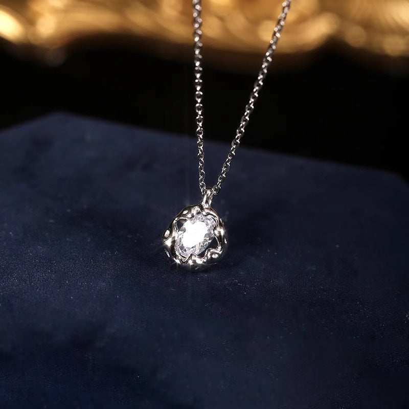 S925 Silver Sparkling Zirconia Pendant Necklace - Silvery