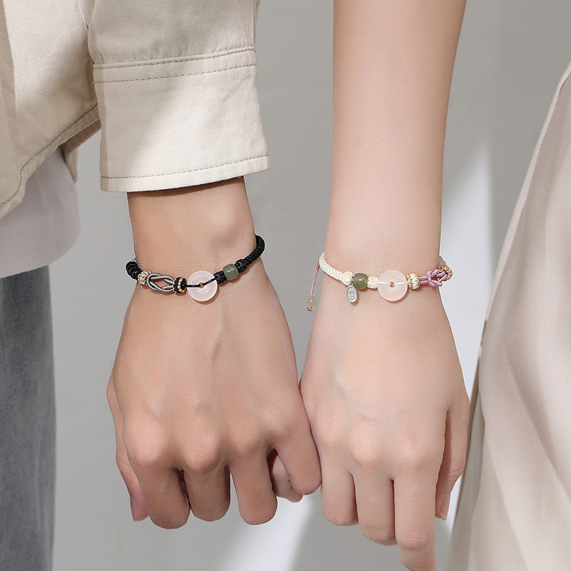 Jade pulp safety buckle couple woven rope bracelet