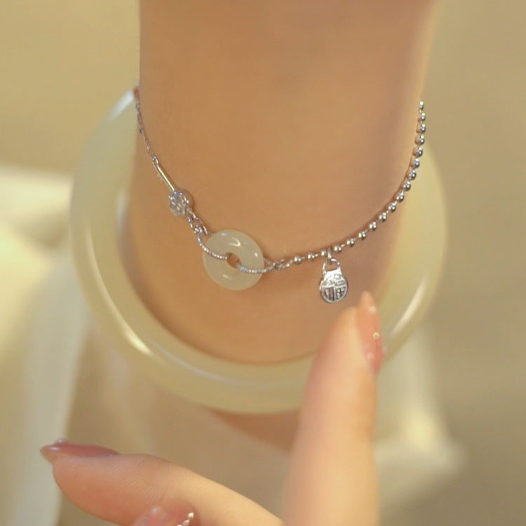 925 Sterling Silver Hotan Jade Bracelet - Silvery