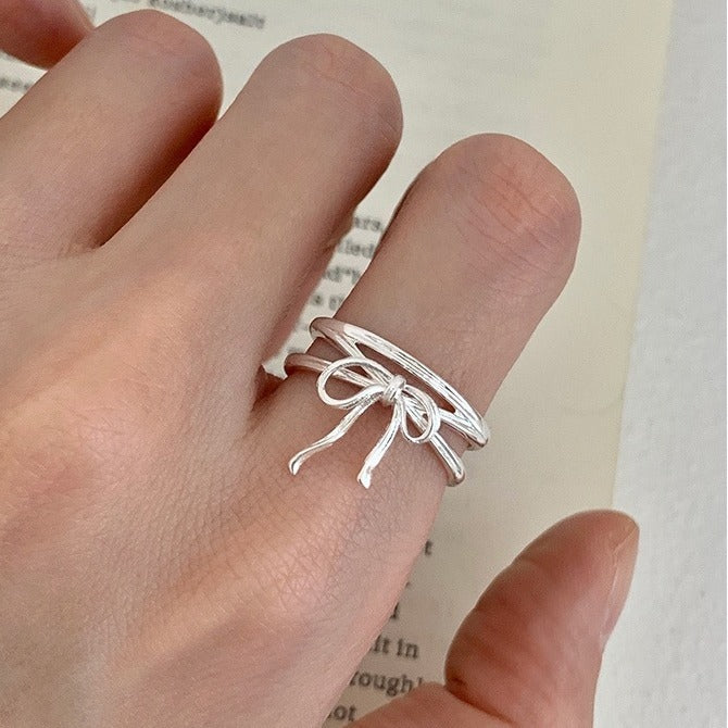 925 sterling silver bowknot ribbon ring