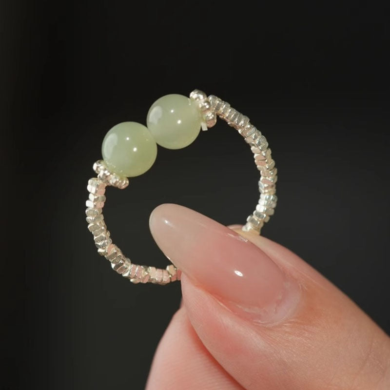 925 Sterling Silver Hotan Jade Ring - Silvery