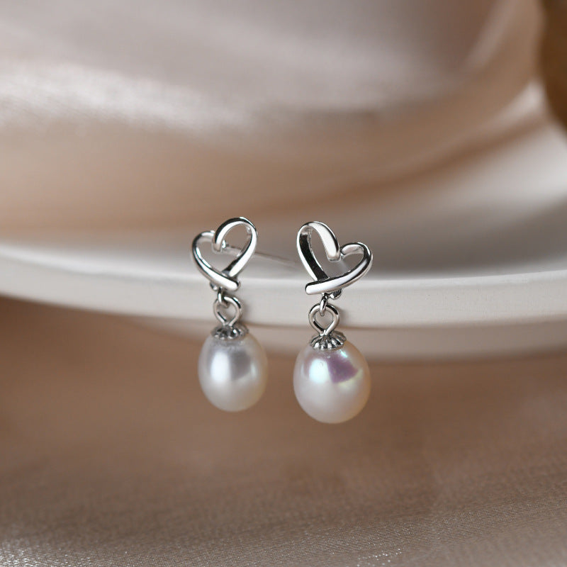 S925 sterling silver freshwater pearl heart-shaped earrings