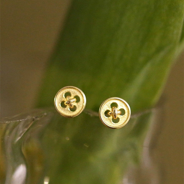 S925 silver button graphic earrings