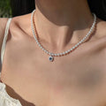 S925 sterling silver pearl  necklace - silvery