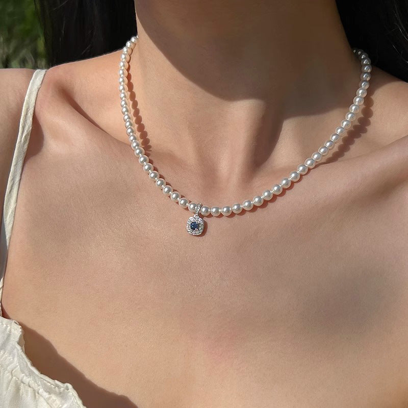 S925 sterling silver pearl  necklace - silvery