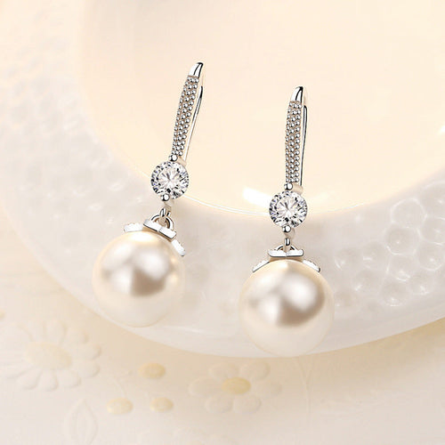 925 sterling silver pearl earrings - silvery
