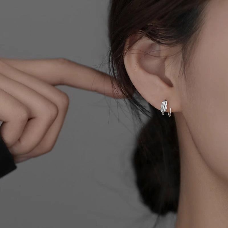 S925 sterling silver leaf shaped earrings