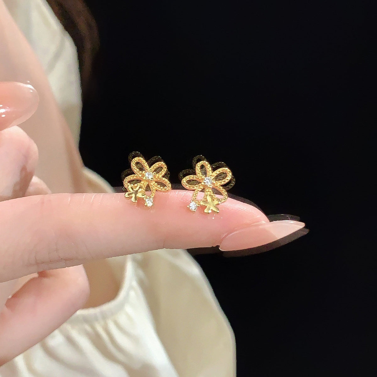 S925 sterling silver flower earrings