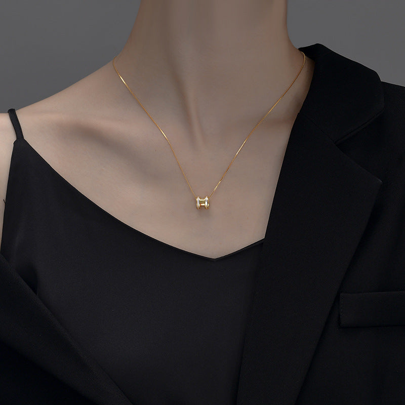 925 sterling silver H-letter pendant necklace - golden