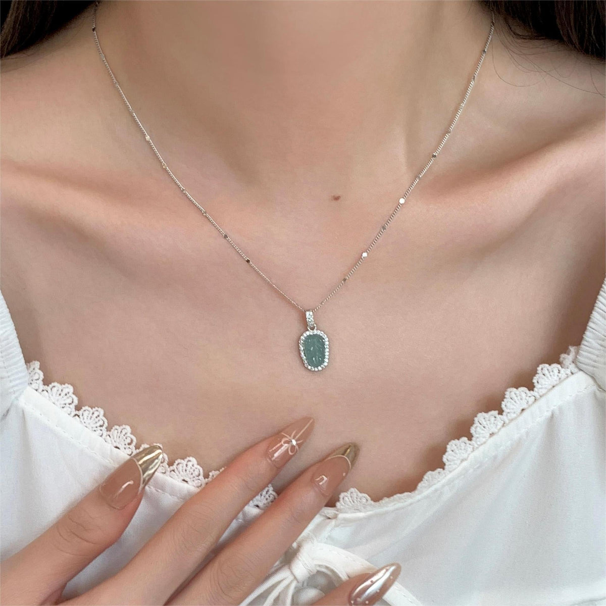 S925 Pure Silver Jade Pendant Necklace - Silvery