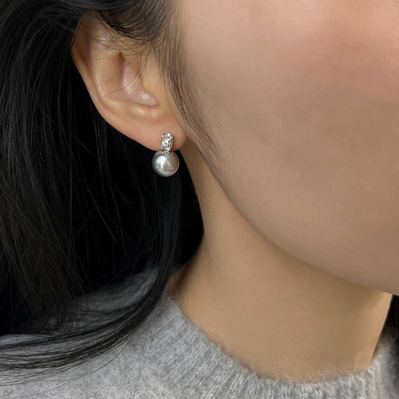 S925 sterling silver pearl earrings - silvery