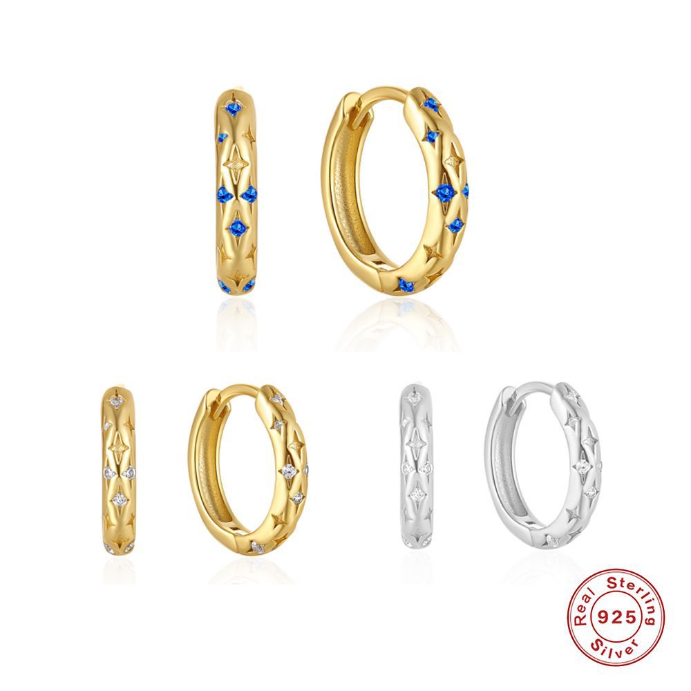 925 Sterling Silver Star Hoop Earrings