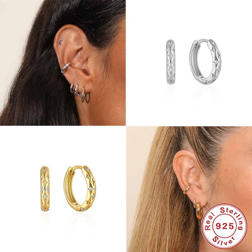 925 Sterling Silver Star Hoop Earrings