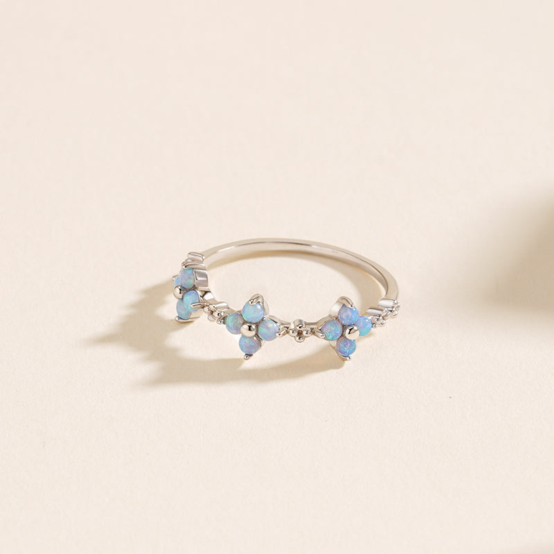 925 Sterling Silver Small Flower Opal Ring