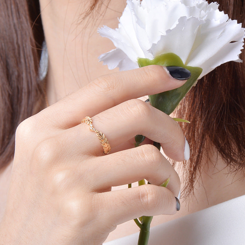 S925 Sterling Silver Gold-Plated Olive Branch Zircon Ring