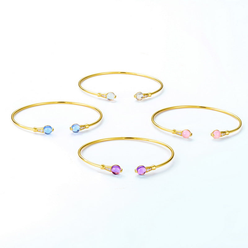 S925 Sterling Silver Gold Plated Geometric Gemstone Zircon Inlaid Bangle
