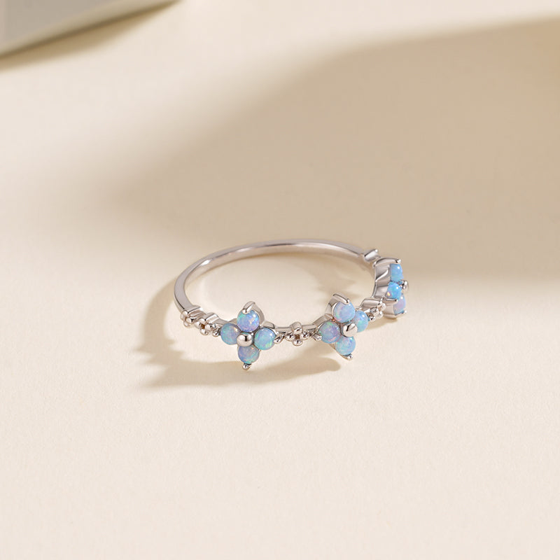 925 Sterling Silver Small Flower Opal Ring