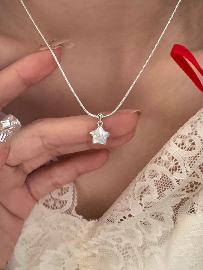 S925 pure silver sweet and cute pentagram pendant necklace