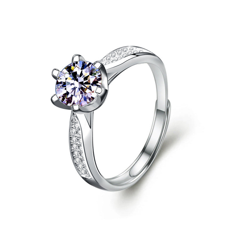 925 Sterling Silver Six-Prong Open Moissanite Ring