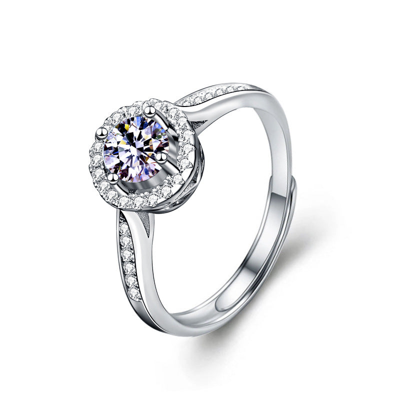 S925 Sterling Silver Moissanite Round Bag Princess Ring