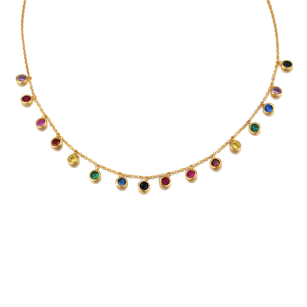 S925 Sterling Silver Colorful Round Zircon Necklace