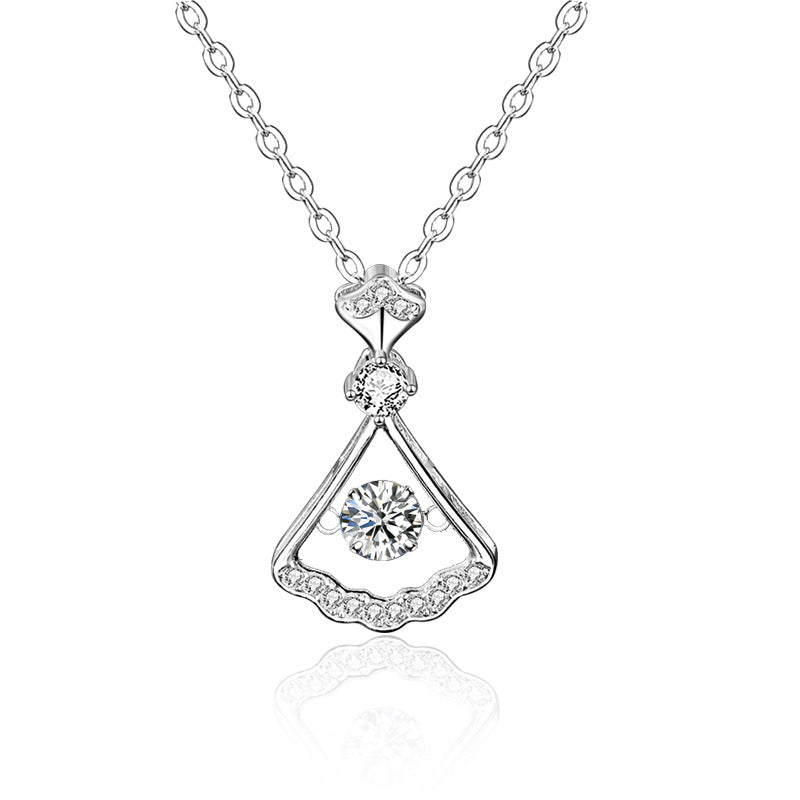 S925 Sterling Silver Moissanite Fan-Shaped Pendant Necklace