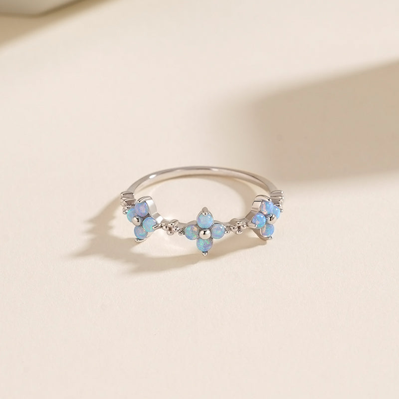 925 Sterling Silver Small Flower Opal Ring