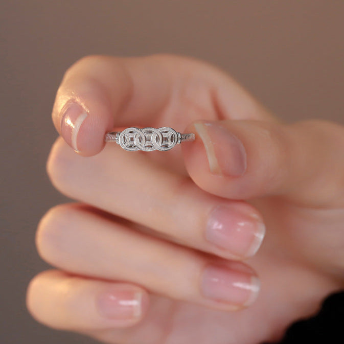 S925 sterling silver vintage coin opening ring