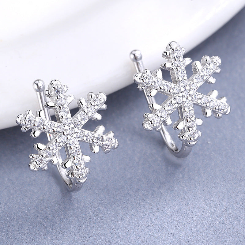S925 Sterling Silver Christmas Snowflake Stud Earrings