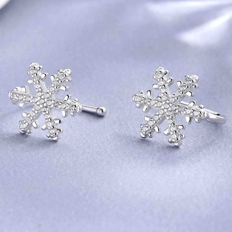 S925 Sterling Silver Christmas Snowflake Stud Earrings