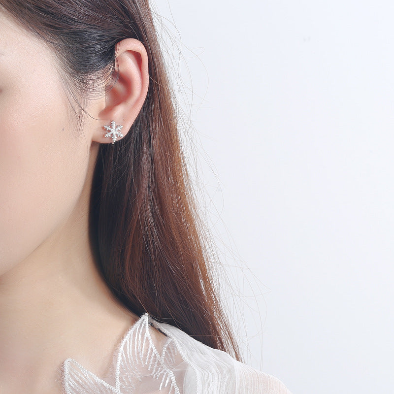 S925 Sterling Silver Christmas Snowflake Stud Earrings