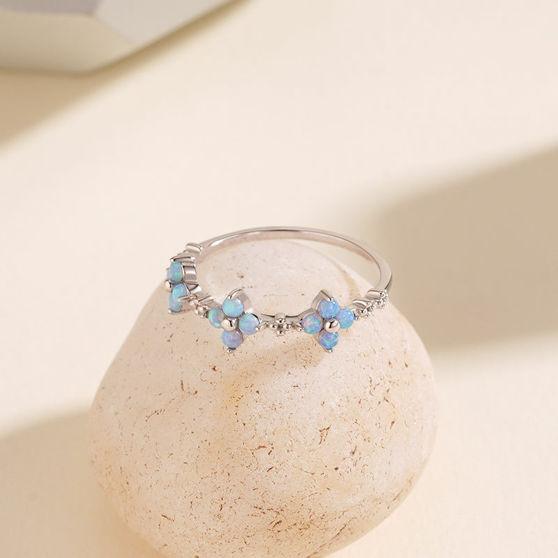 925 Sterling Silver Small Flower Opal Ring