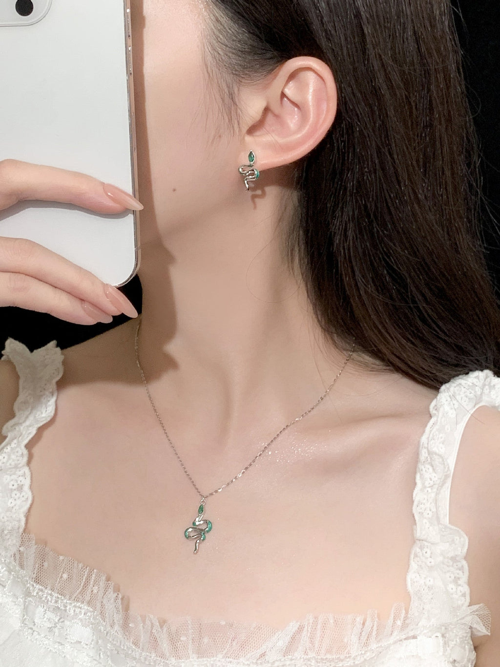 S925 sterling silver snake shaped earrings