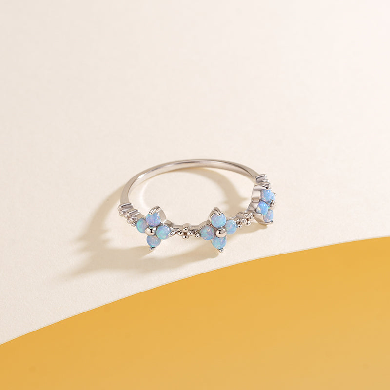 925 Sterling Silver Small Flower Opal Ring