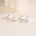 French-style sophisticated 14mm faux pearl S925 sterling silver hinged earrings