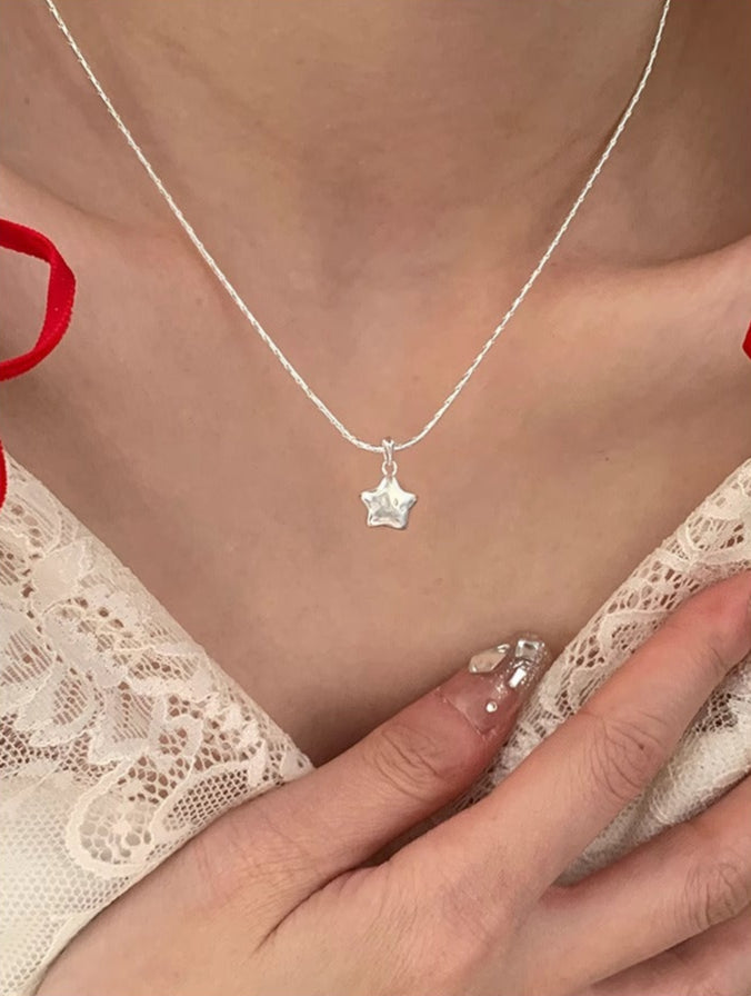 S925 pure silver sweet and cute pentagram pendant necklace