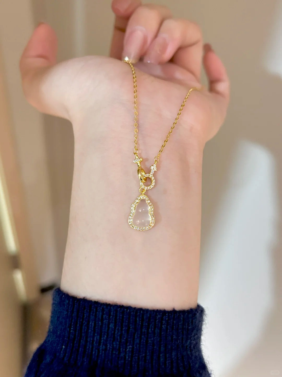 S925 pure silver natural chalcedony necklace