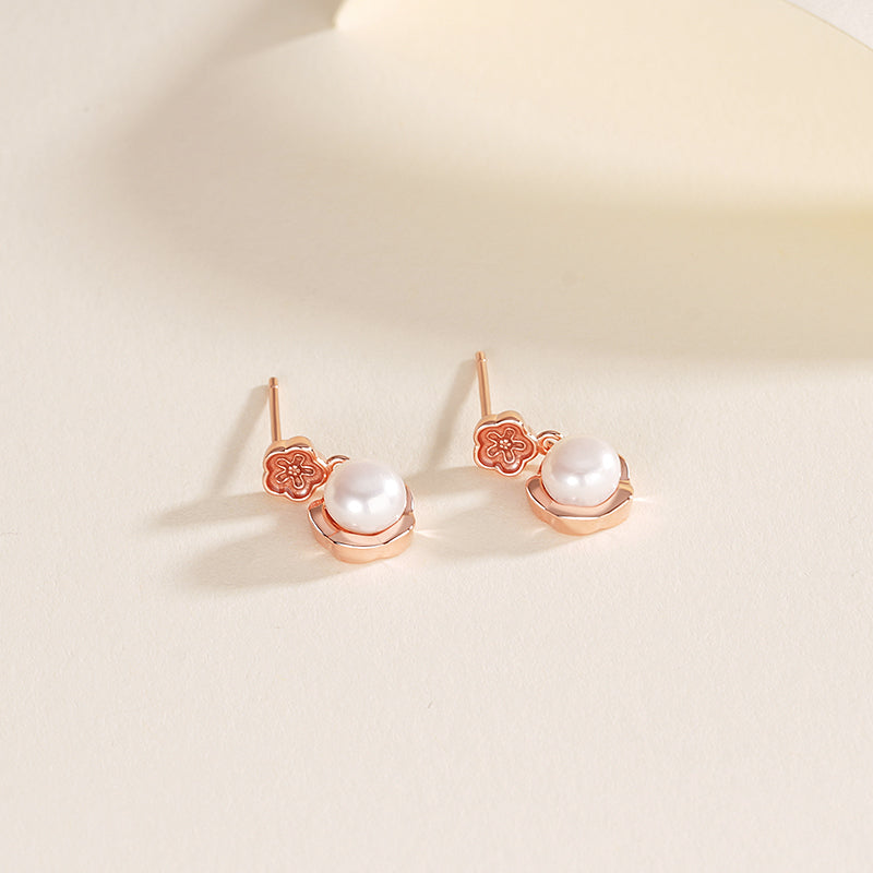 S925 Sterling Silver Vintage Freshwater  Flower Stud Earrings