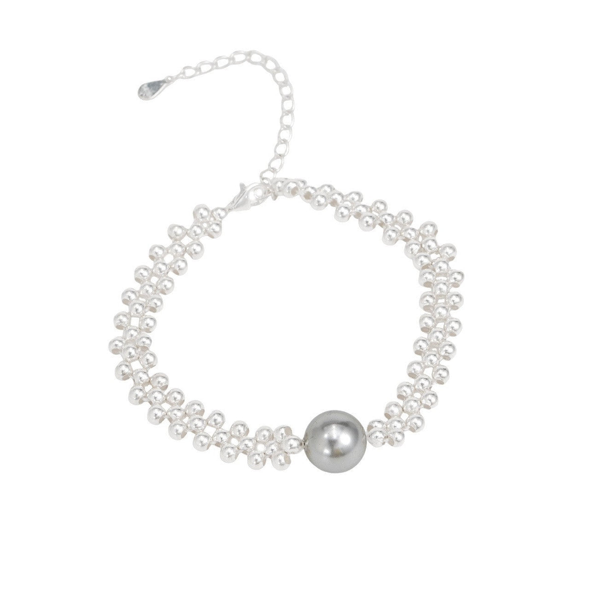 S925 sterling silver imitation pearl silver bead splicing chain bracelet