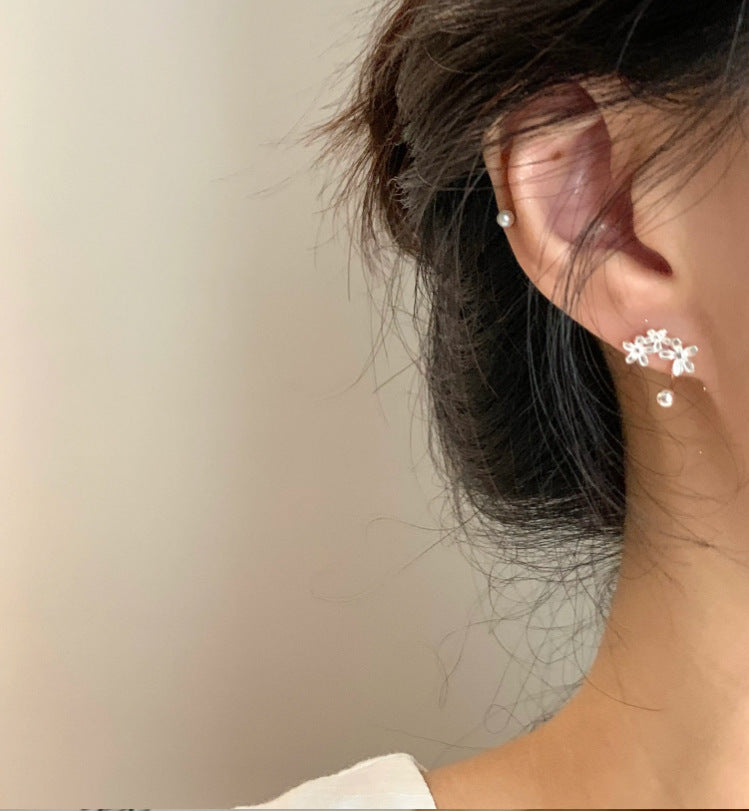 999 silver three small flower U-shaped earrings