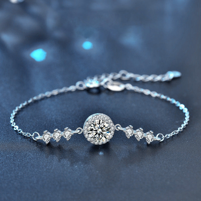 925 Sterling Silver Round Bag with Starry Sky Moissanite Bracelet
