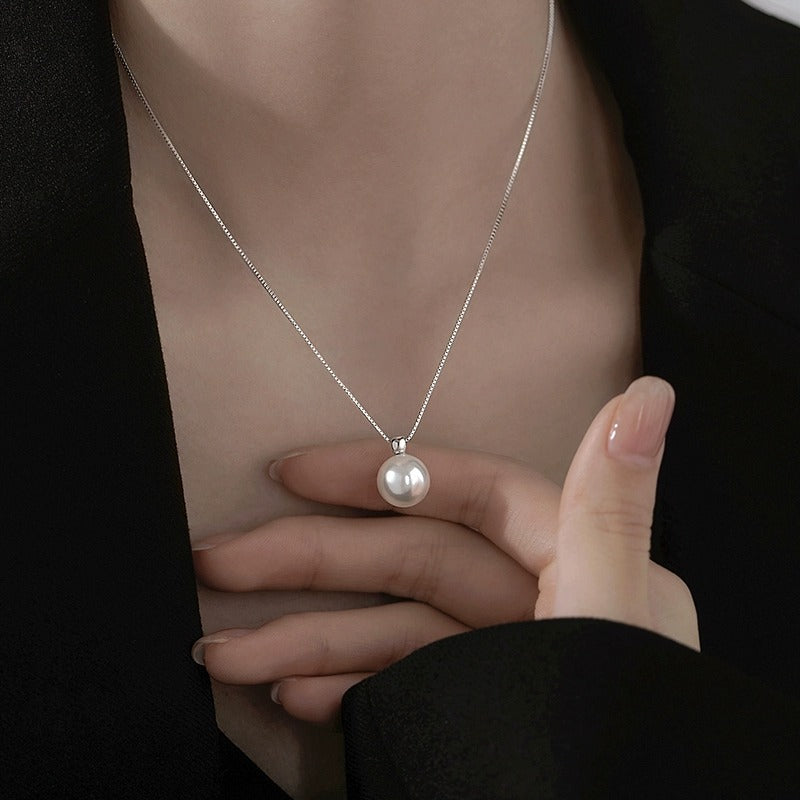 S925 pure silver imitation pearl pendant necklace