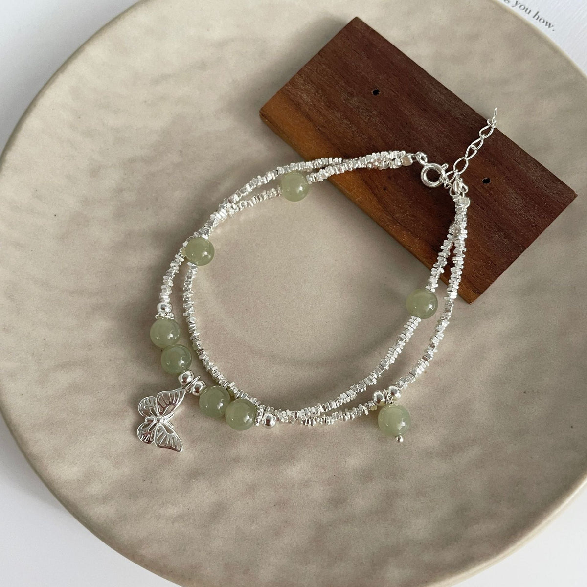S925 sterling silver double-layer butterfly pendant bracelet - silvery