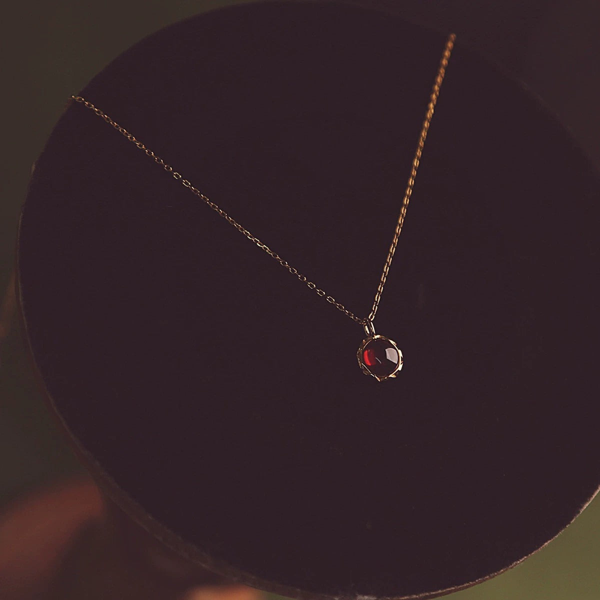 925 sterling silver garnet pendant necklace-golden
