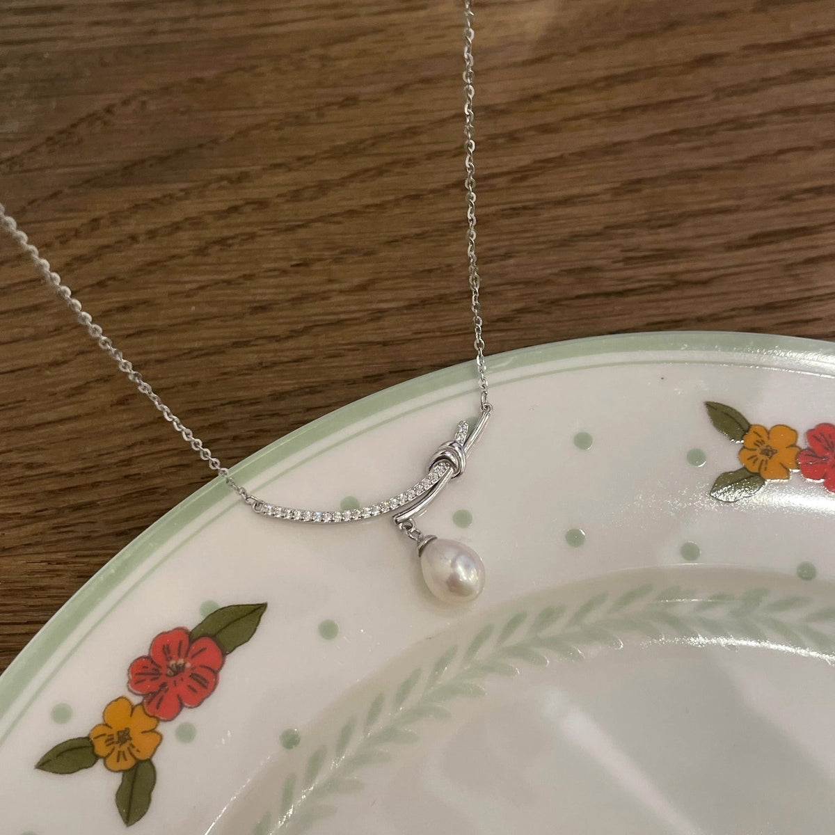 S925 pure silver freshwater pearl pendant necklace