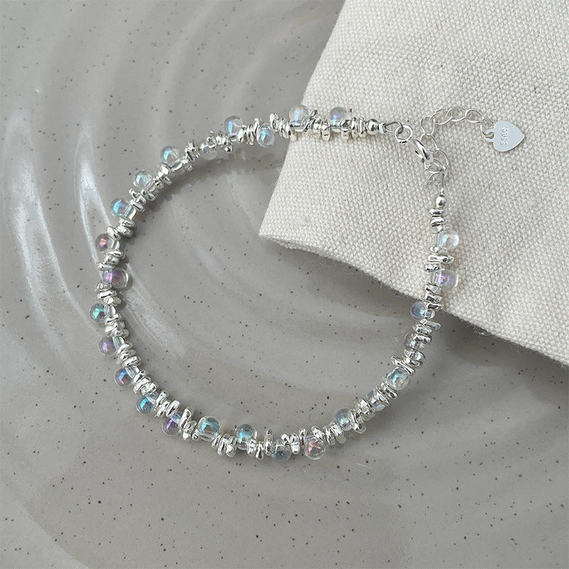925 sterling silver glass bead bracelet - silvery